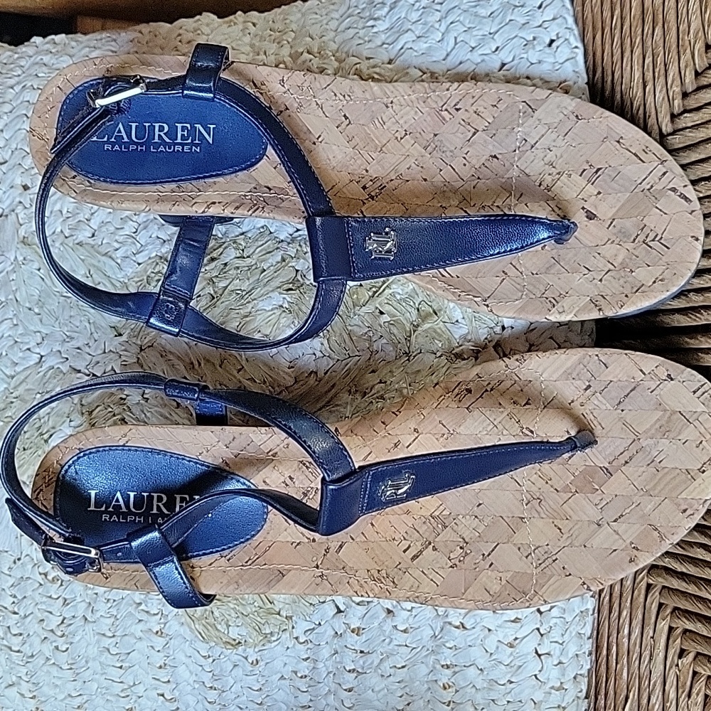 Lauren Ralph Lauren Naris, blue thong wedge sandal, 9B - Picture 9 of 12